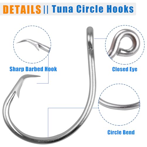 Saltwater Tuna Giant Circle Hooks 8/0-28/0 Stainless Steel Fishing Hooks Big Game Fishing Hooks in-line Circle Hooks for Swordfish Tuna Shark - size: 8/0, 20pack