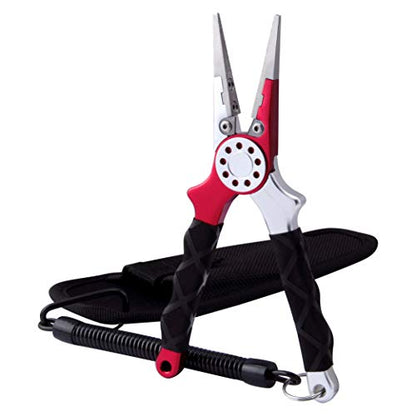 Professional Saltwater/Fresh Water Aluminum Fishing Pliers Tungsten Carbide Cutters Hook Remover with Sheath and Lanyard - color: Red.t