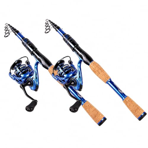 Telescopic Fishing Rod and Reel Combo | 30T Carbon Fiber Spinning Rod with 12+1BB Reel | Portable Lightweight Pole | Bass Trout Panfish | Freshwater Saltwater - color: Fishing Rod and Reel(2PACK)