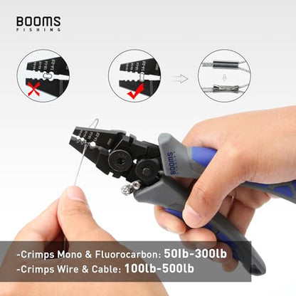 Booms Fishing CP4 Wire Crimping Tool with Cutter, Effort-Saving Fishing Crimping Pliers, High Carbon Steel Fishing Plier Wire Rope Leader Crimper Tool, 7 inch Crimpers Swager with Ergonomic Handle - style: Crimper Only