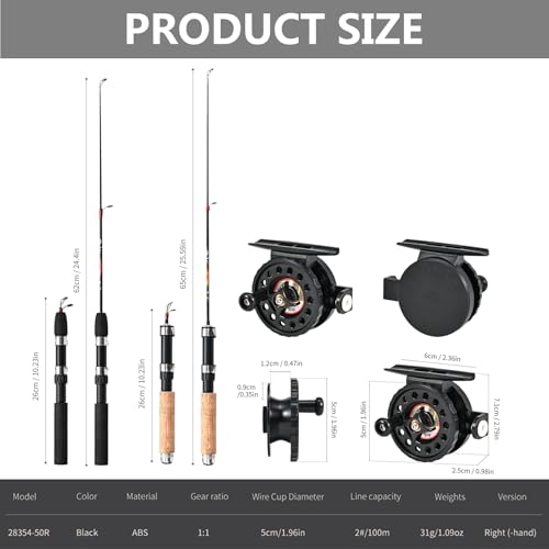1 Set Fishing Rod with Fishing Reel Short Portable Winter Outdoor Ice - color: Black
