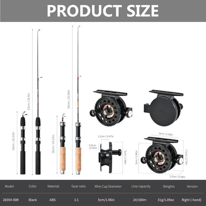 1 Set Fishing Rod with Fishing Reel Short Portable Winter Outdoor Ice - color: Black
