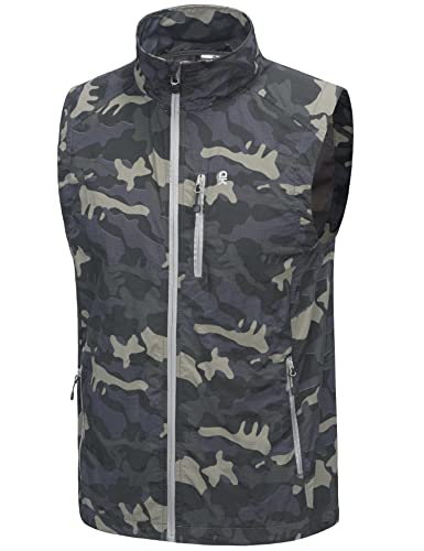 Little Donkey Andy Men's Lightweight Quick Dry Vest Packble Outerwear Sleeveless Windproof Jacket for Golfing Cycling Running - color: Camo, size: Small