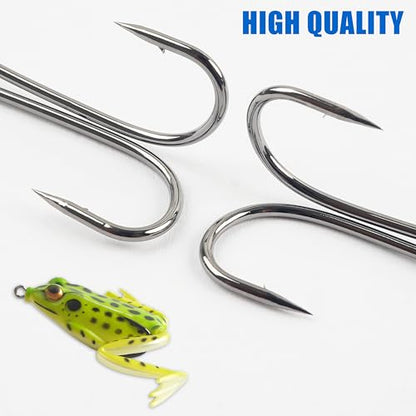 OROOTL Double Fishing Hooks, 50pcs Classic Frog Hooks High Carbon Steel Double Hook Fishing Barbed Open Shank for Saltwater Freshwater - size: 4/0-50pcs