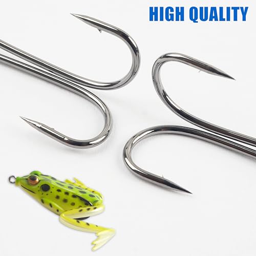 OROOTL Double Fishing Hooks, 50pcs Classic Frog Hooks High Carbon Steel Double Hook Fishing Barbed Open Shank for Saltwater Freshwater - size: 2/0-50pcs