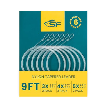 SF Pre-Tied Loop Fly Fishing Tapered Leader Nylon Clear Trout Freshwater Saltwater Bonefish Permit Bass Salmon Steelhead 7.5FT 9FT 10FT 12FT 15FT 0X 1X 2X 3X 4X 5X 6X 7X - size: 9FT-3X(2)4X(2)5X(2), style: Freshwater Knotted 6-pack