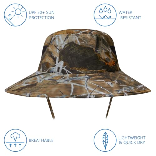 BASSDASH UPF 50+ Breathable Sun Hat with Removable Face Cover and Neck Flap Wide Brim Bucket Hat for Fishing Hiking Men Women - color: Autumn Forest