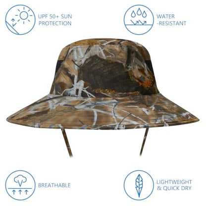 BASSDASH UPF 50+ Breathable Sun Hat with Removable Face Cover and Neck Flap Wide Brim Bucket Hat for Fishing Hiking Men Women - color: Autumn Forest