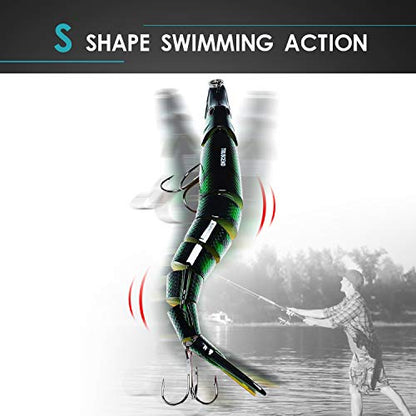 TRUSCEND Swimmax Easy Catch Fishing Lures with BKK Hooks, Wiggling, Vibrating, Rattling and Gurgling for More Bite, Heavy-Duty Dyneema Fiber Jointed Swimbaits for Bass, Trout, Walleye, Crappie, Pike - color: G1-8.1",2.3oz