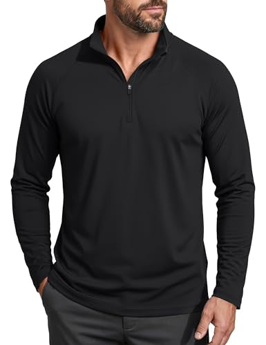 MAGCOMSEN Men's Long Sleeve Sun Shirts UPF 50+ Tees 1/4 Zip Fishing Running Rash Guard Athletic T-Shirts - color: Black, size: XX-Large