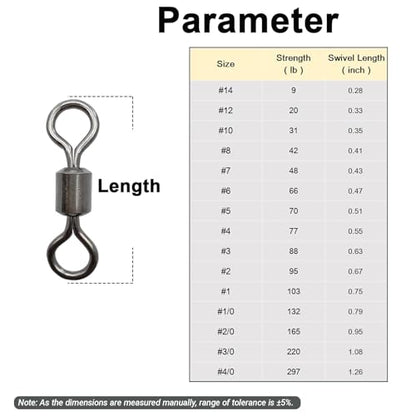 Atibin Heavy Strength Fishing Swivels Stainless High Duty Swivel Fishing Lure Steel Saltwater Barrel Swivels Rolling Black Nickel - size: Size5 (70lb) 50 pcs