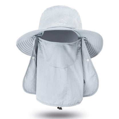 Fishing Hat for Men Sun Protection Hat with Removable Mesh Face Neck Flap Cover Windproof Strap for Men and Women - color: Light Gray
