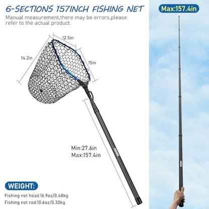 THKFISH Carbon Fiber Fishing Landing Net- 27 to 157.5 Inch Long Handle, Portable Collapsible Fishing Net for Salmon, Steelhead, Fly, Catfish, Bass, Trout Fishing, Trout Net, Dip Net Gifts for Men - size: 157.5” Telescopic Handle