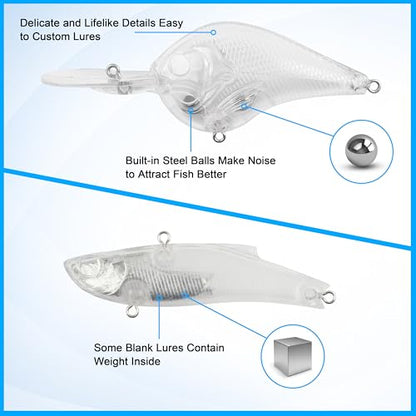 Unpainted Fishing Lures DIY Minnow Kit - 280/363pcs Blank Hard Crankbait Set Pliers Scissors,Treble Hooks,Split Rings,Stickers,3D Eyes for Making Lures DIY Fishing Tackle Kit - color: 280pcs kit