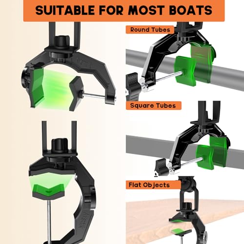Aluminum Boat Fishing Rod Holder with V-Clamp Mount | 360-degree rotation, V-shaped clamp for round or square rails. Universal open cradle for spinning, casting and fly reels.