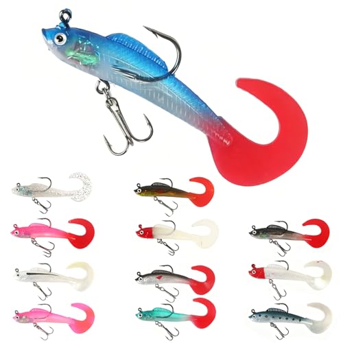 Soft Fishing Lures for Bass: Premium Pre-Rigged Jig Head Paddle Tail Swimbaits for Freshwater and Saltwater - color: 12pcs curled tail