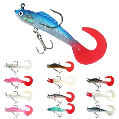 Soft Fishing Lures for Bass: Premium Pre-Rigged Jig Head Paddle Tail Swimbaits for Freshwater and Saltwater - color: 12pcs curled tail