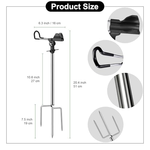 Fishing Rod Holders, 360 Degree Adjustable Fishing Pole Holders for Ground, Multifunctional Stainless Steel Beach Fishing Rod Holder Fishing Gifts for Men - color: black