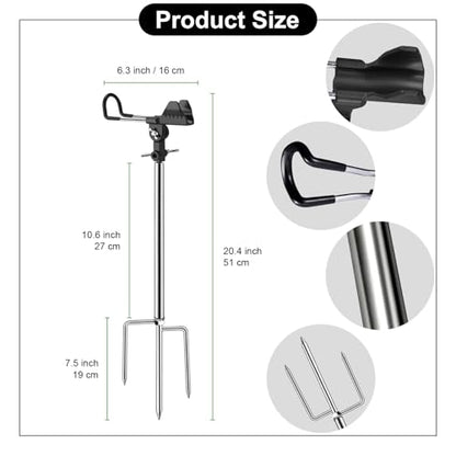 Fishing Rod Holders, 360 Degree Adjustable Fishing Pole Holders for Ground, Multifunctional Stainless Steel Beach Fishing Rod Holder Fishing Gifts for Men - color: black