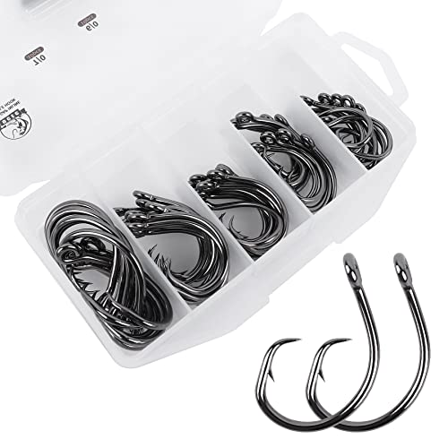 UCEC Circle Hooks Saltwater, in-Line 4X Strong Wide Gap Fishing Circle Hook for Saltwater Freshwater, 50PCS/ 25PCS High Carbon Steel Fishing Hooks for Tuna, Carp, Catfish, Bass, Amberjack and More - style: A1- 4/0, 5/0, 6/0, 7/0, 8/0 50pcs