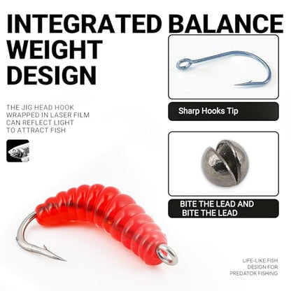 100pcs Soft Silicone Fishing Lures with Hooks, Biomimetic Maggot & Earthworm Dual-Form Bait, Lifelike Artificial Worm Lure for Freshwater/Saltwater Bass Trout Fishing