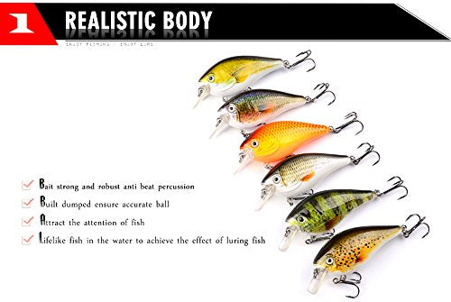 PROBEROS Crankbaits Set Fishing Lure Hard Baits Swimbaits Boat Ocean Topwater Lures Kit Fishing Tackle Hard Baits Set for Trout Bass Perch Fishing Topwater Lures Set - color: 407-0.44oz/3.0inch-6pcs