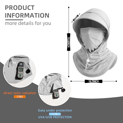 Cooling Breathable Balaclava Full Face Mask with Wide Brim Sun UV Protection Hood for Men Women Fishing Motorcycle Skiing - color: Light Gray