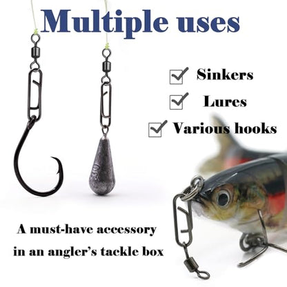 FishTrip 50pcs Fishing Rolling Swivel Power Clips for Rigs Lures | High Carbon Steel, Rust-Proof & Wear-Resistant, Quick Change Clip Snaps for Freshwater Saltwater Rigs Hooks Leaders Weights - size: 2#_50pcs