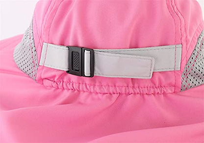 Connectyle Kids Sun Hat Adjustable Fishing Hat for Boys Grils Breathable UPF 50+ Protection Outdoor Beach Hat with Neck Flap - color: Hot Pink