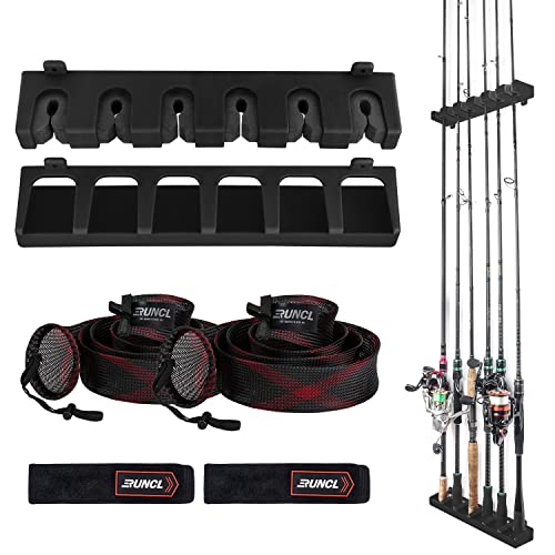 RUNCL Fishing Rod Holder, Rod Sleeve, and Rod Strap Kit, Wall Mounted Vertical Fishing Rod Rack, Fishing Pole Holders Hold Up to 6 5-11mm Rods, Fishing Rod Storage Combo Set - color: C: 1 Set Black