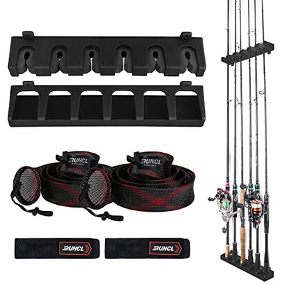 RUNCL Fishing Rod Holder, Rod Sleeve, and Rod Strap Kit, Wall Mounted Vertical Fishing Rod Rack, Fishing Pole Holders Hold Up to 6 5-11mm Rods, Fishing Rod Storage Combo Set - color: C: 1 Set Black