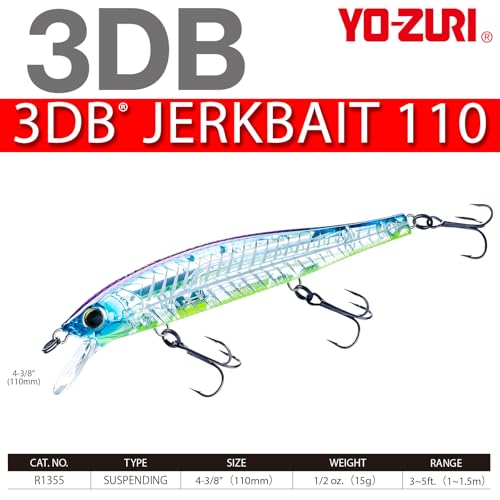 Yo-Zuri 3DB Jerkbait 110, Suspending, 4-3/8 Inch, 110mm, Natural Ayu - color: Clear pro blue, size: 4-3/8 Inch