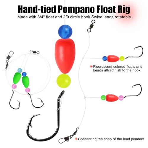 Pompano Rigs for Surf Fishing Saltwater Pre-Rigged Fishing Rigs with Floats Beads Double Circle Hook Surf Fishing Tackle 5/12/15PCS - color: 5 colors-5pcs