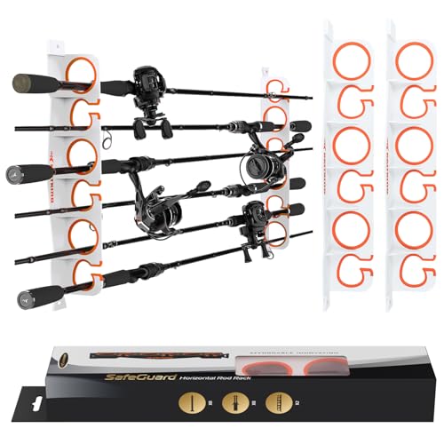 KastKing SafeGuard Fishing Rod Holder for Garage, Wall or Ceiling Mounted Fishing Rod Rack Storage Organizer, Fishing Pole Holder Holds 6 Rods or Combos in Less Than 18 Inches - color: D: White, 1 Pack(store 6 fishing rods or combos)