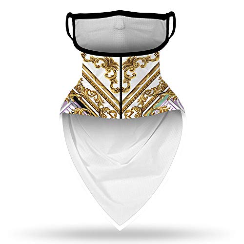 YAYOUREL Neck Gaiter Face Mask Bandanas for Men Women UV Face Scarf Cover Ear Loop Hole Facemask for Fishing Running Cycling - color: Gold White Purple