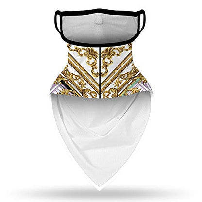 YAYOUREL Neck Gaiter Face Mask Bandanas for Men Women UV Face Scarf Cover Ear Loop Hole Facemask for Fishing Running Cycling - color: Gold White Purple
