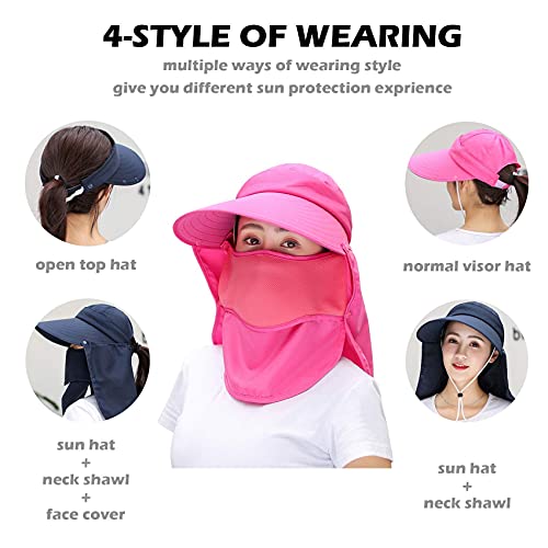 Women Wide Brim Face Mask Sun Hat Detachable Neck Face Flap Ponytail UV Protection Visor Hat Garden Fishing Hiking - color: A1-shun005-mise
