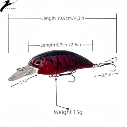 Bestac Fishing Lures Hard Bait Deep Diving Swimbait Crankbait Topwater Lures with Treble Hooks 3D Eyes for Bass Trout Freshwater and Saltwater Depth 1-1.5m Weight 14.5g - color: #2