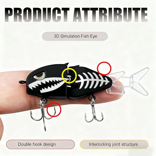 2Pcs Mini Glide Bait for Bass Fishing,Slow Sinking Fishing Lure,Freshwater Saltwater Multi Jointed Swimbait Wobbler,for Amazing Fishing Gear Gifts for Family - color: Black