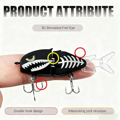 2Pcs Mini Glide Bait for Bass Fishing,Slow Sinking Fishing Lure,Freshwater Saltwater Multi Jointed Swimbait Wobbler,for Amazing Fishing Gear Gifts for Family - color: Black
