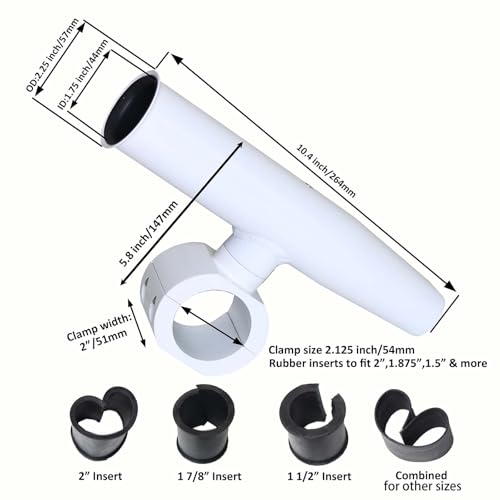 2 PCS T-Top Rod Holder Single Aluminum clamp on fit 1.5",1.875",2" inch Horizontal or Vertical Fishing Boat Tower/Leaning Post/Rail - color: White