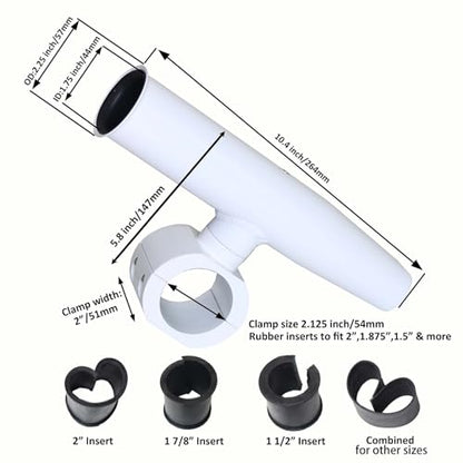2 PCS T-Top Rod Holder Single Aluminum clamp on fit 1.5",1.875",2" inch Horizontal or Vertical Fishing Boat Tower/Leaning Post/Rail - color: White