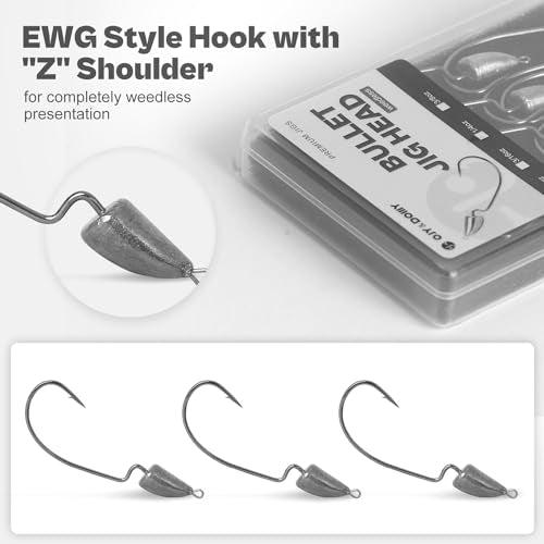 Weedless Darter Swimbait Jig Heads, Bullet Style Weighted EWG Offset Hooks for Texas Rig Fishing 1/8 3/16 1/4 3/8oz - size: Assorted - 15Pack