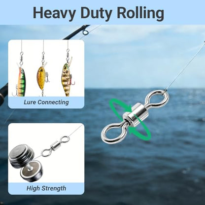 QISHUO Stainless Steel Barrel Swivels Saltwater Connect Lure Swivels Fishing Snap Freshwater Fishing Swivel Heavy Duty SUS304 - size: Size #5 (112lb) 50pcs
