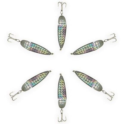 Crocodile Spoon Fishing Lures 2oz, 6 Pcs Silver Finish with 3X Strong Mustad Treble Hooks for Saltwater & Freshwater Fishing, Includes Durable Hook Set, Ideal for Tuna, & More