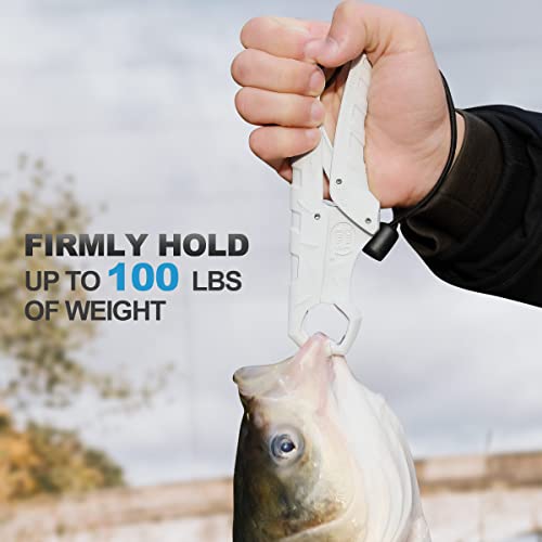 SNAIL TRAIL 9'' Floating Fish Gripper, Fishing Grabber | Catfish Mouth Pliers, Caught Bass Holder, Digital Scale Hook Clamp, Saltwater Lip Grip Tool with Lanyard, Gifts for Men - color: White