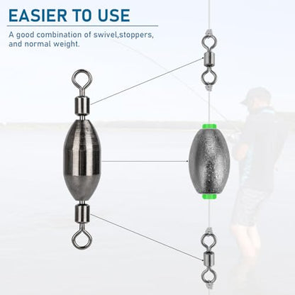 THKFISH Brass Fishing Sinker Swivel, 5 Size Trolling Sinkers Swivel Weights Quick Set Up Lead Fishing Sinker with Inner Swivel Rolling for Fishing Saltwater Freshwater,1/32-1/2 OZ - size: 1/8OZ-20PCS