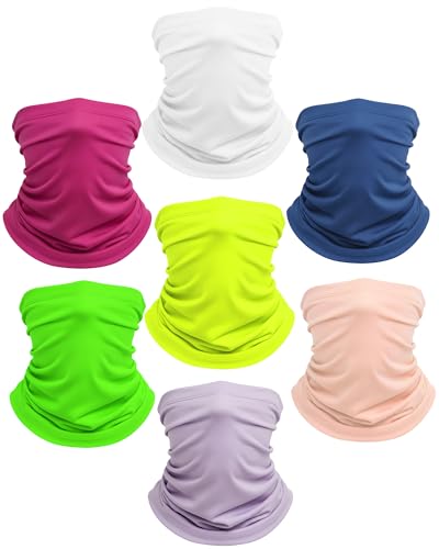 Xeoxarel Neck Gaiter, 7 Pack Cooling UV Protection, Bandana Face Mask Scarf for Men and Women - color: Pink, Neon Yellow, Royal Blue, Fluorescent, Lavender, Light Pink, White