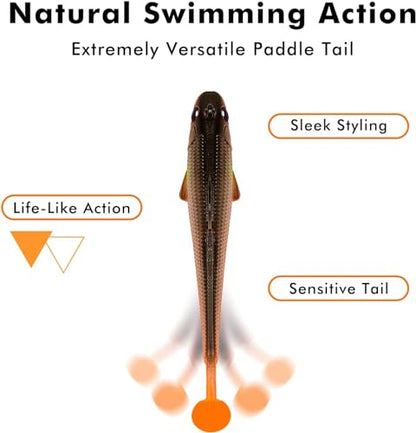 TRUSCEND Shadtale Easy Catch Soft Fishing Lures with BKK Hooks - Trembly Sinking and Vibrating Swim for More Bites, Pre-Rigged Swimbaits for Bass, Trout, Crappie, Walleye, Freshwater Saltwater Fishing - color: 3.5",0.45oz