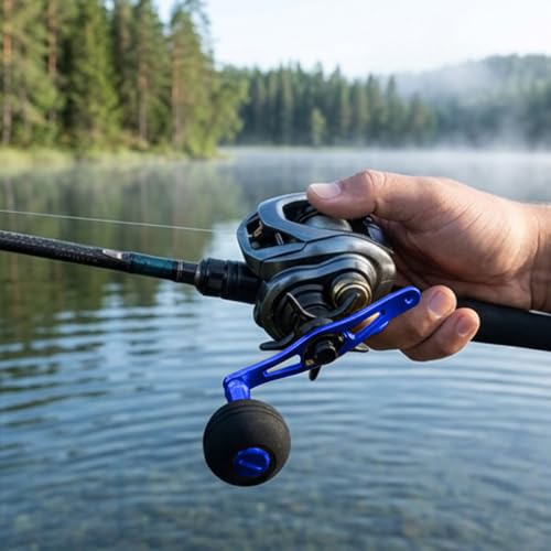 Power Handle Baitcasting, Baitcasting Handle Replacement for Baitcasting Fishing Reel, Fishing Reel Handle Replacement Baitcaster, Metal Knob Grip Replacement for Outdoors - color: Blue